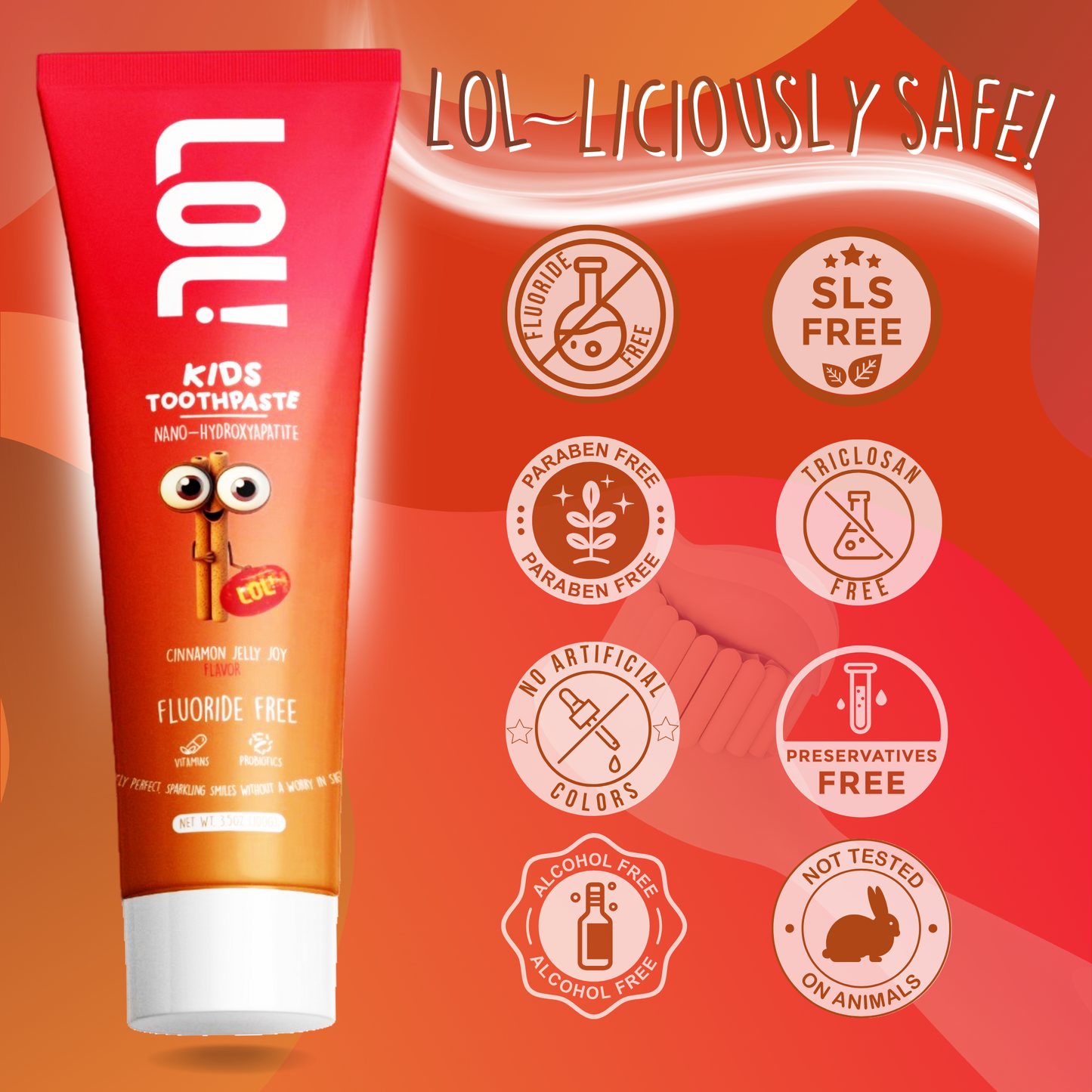 LOL Fluoride Free Toothpaste Kids with Nano Hydroxyapatite (n-HA) (Cinnamon)
