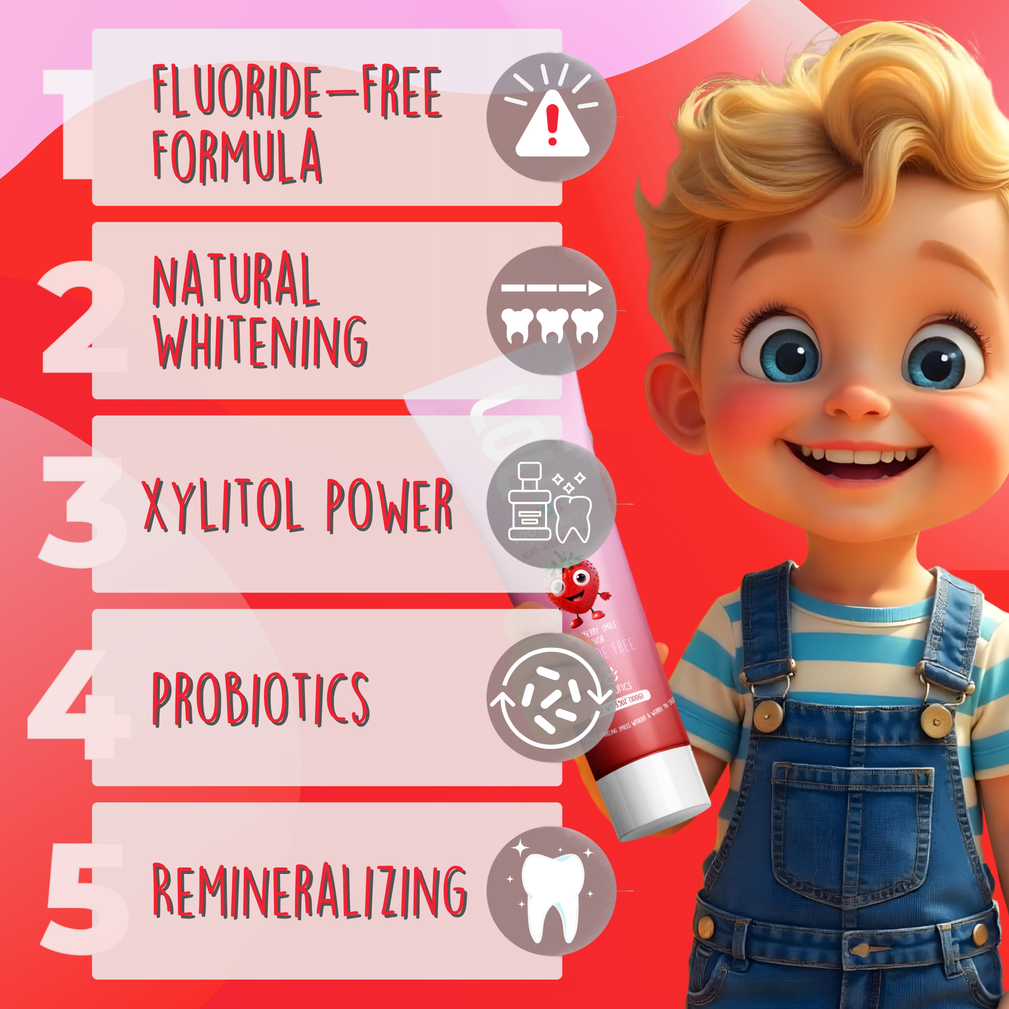 LOL Fluoride Free Toothpaste Kids with Nano Hydroxyapatite (n-HA) (Strawberry)