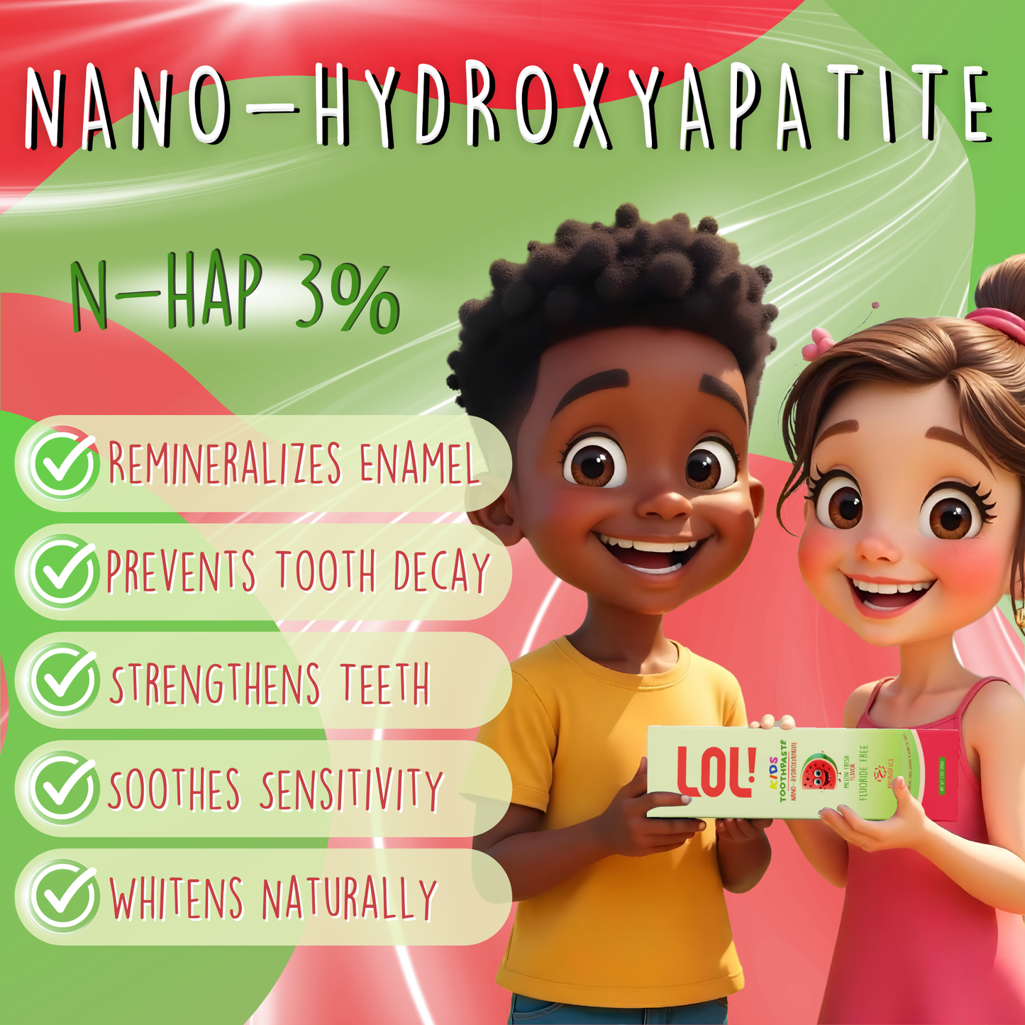 LOL Fluoride Free Toothpaste Kids with Nano Hydroxyapatite (n-HA) (Watermelon)