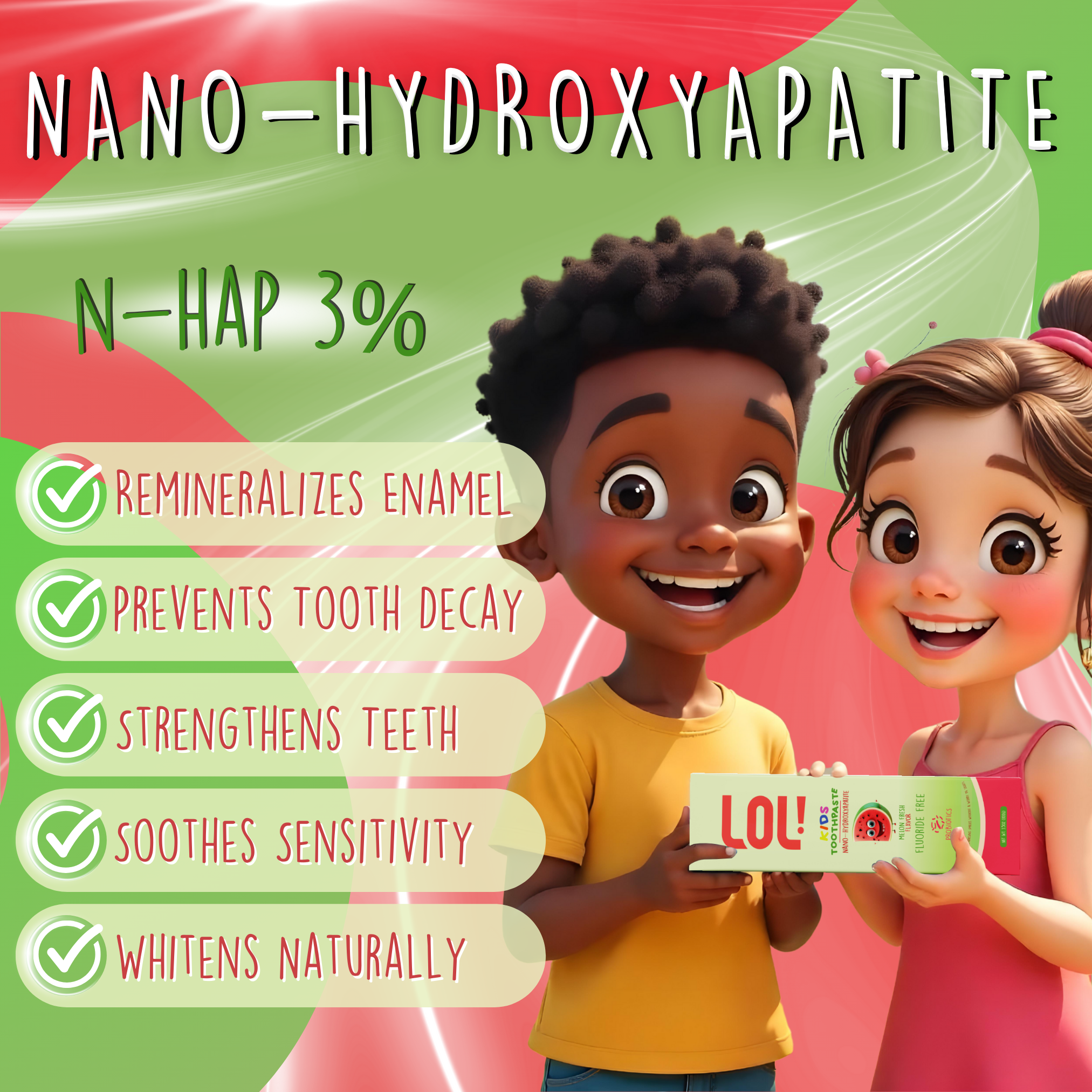 LOL Fluoride Free Toothpaste Kids with Nano Hydroxyapatite (n-HA) (Watermelon)
