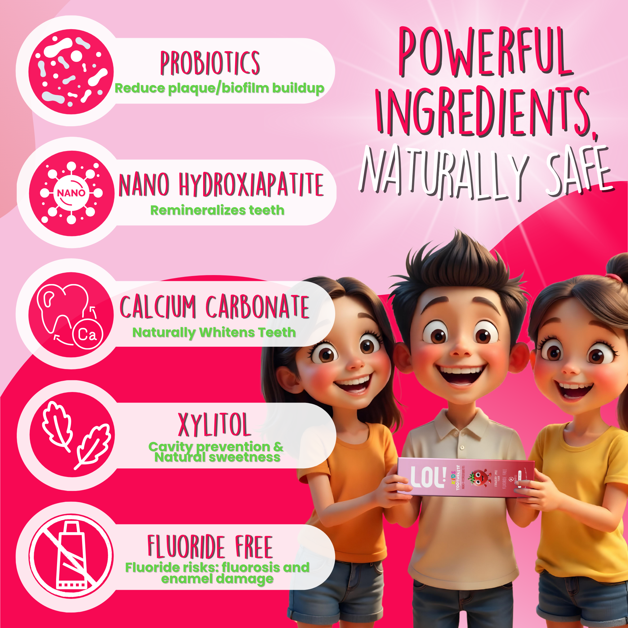 LOL Fluoride Free Toothpaste Kids with Nano Hydroxyapatite (n-HA) (Strawberry)