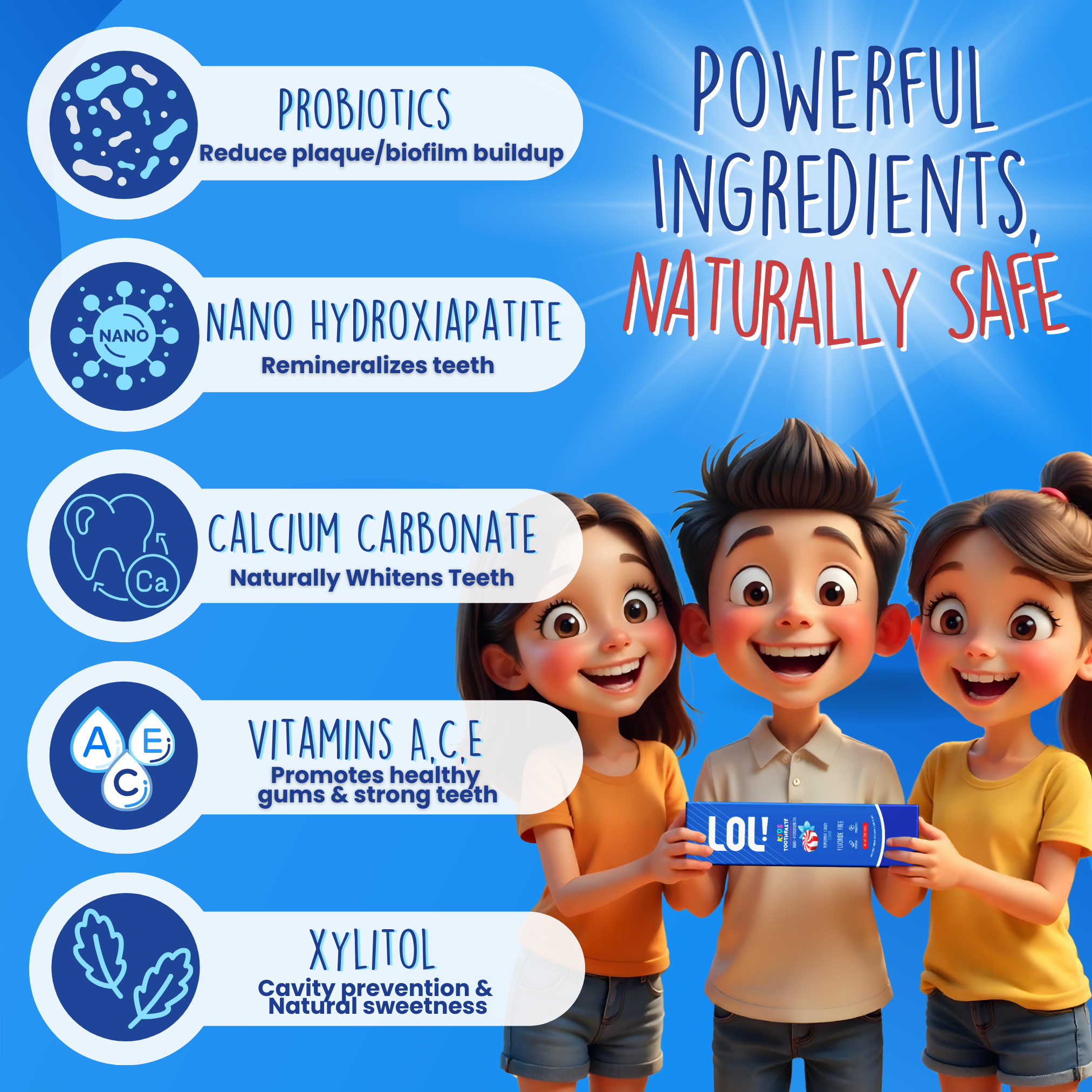 LOL Fluoride Free Toothpaste Kids with Nano Hydroxyapatite (n-HA) (Peppermint)