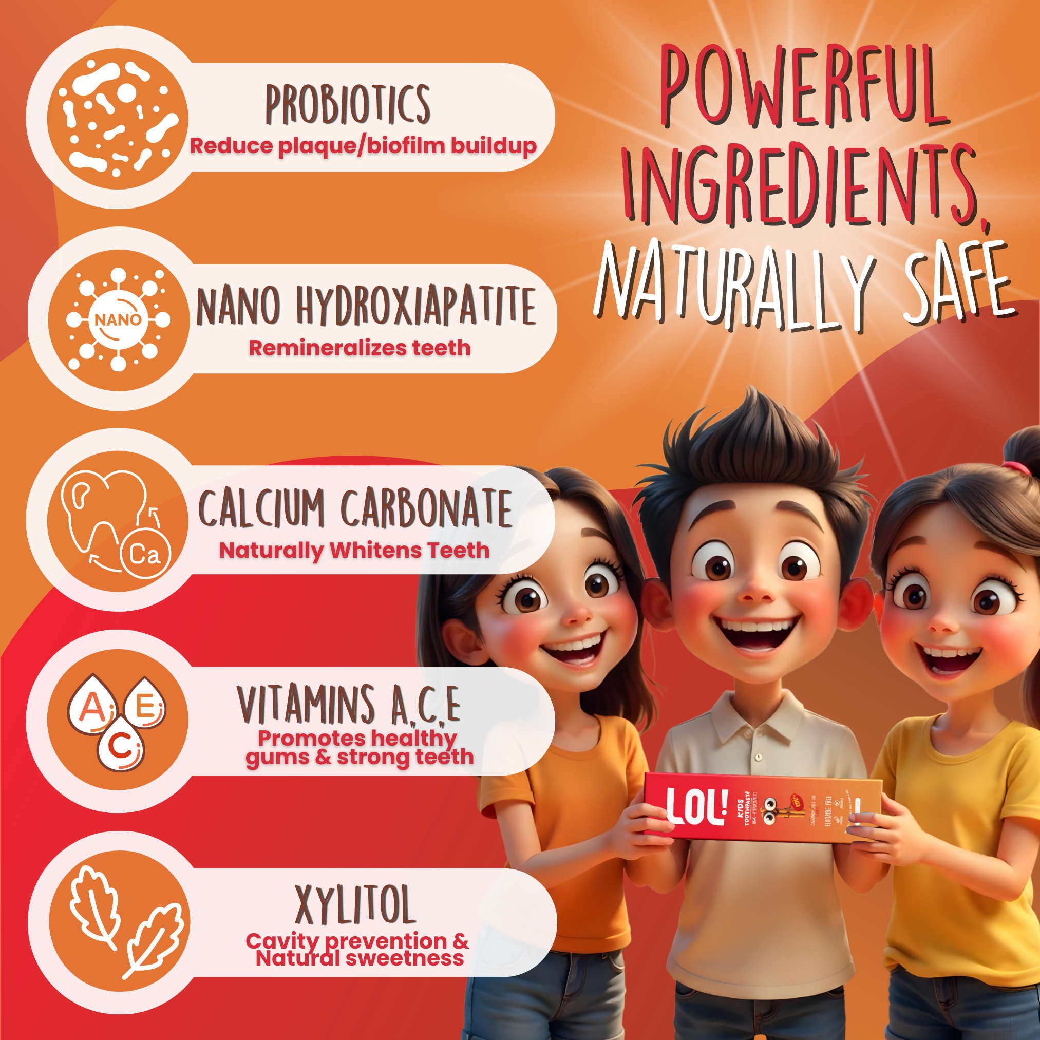 LOL Fluoride Free Toothpaste Kids with Nano Hydroxyapatite (n-HA) (Cinnamon)