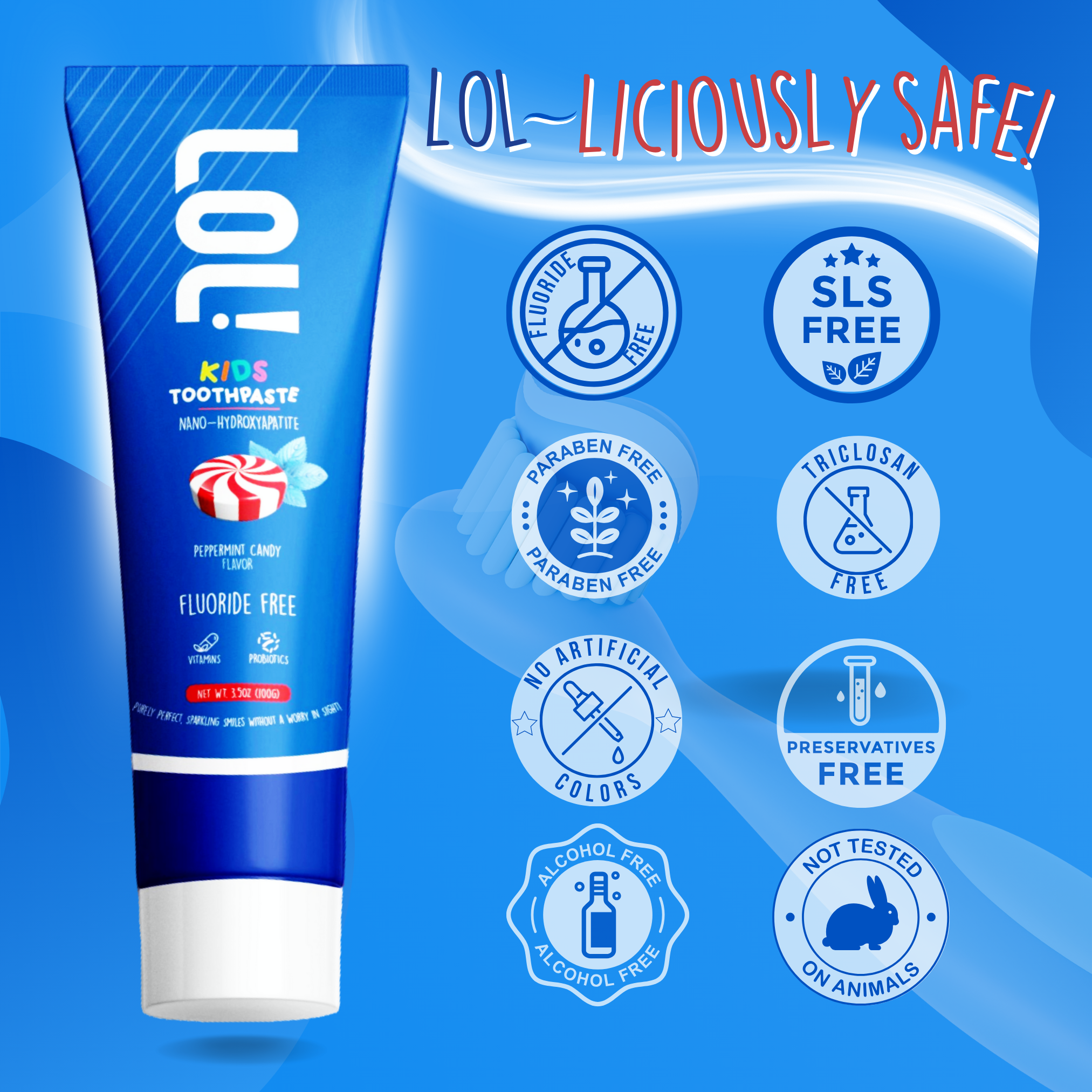 LOL Fluoride Free Toothpaste Kids with Nano Hydroxyapatite (n-HA) (Peppermint)