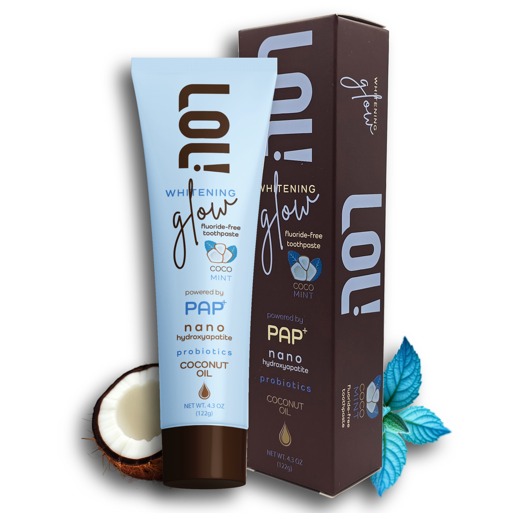 LOL Whitening Glow Fluoride Free Toothpaste (Coconut Oil - Nano Hydroxyapatite - Probiotics)