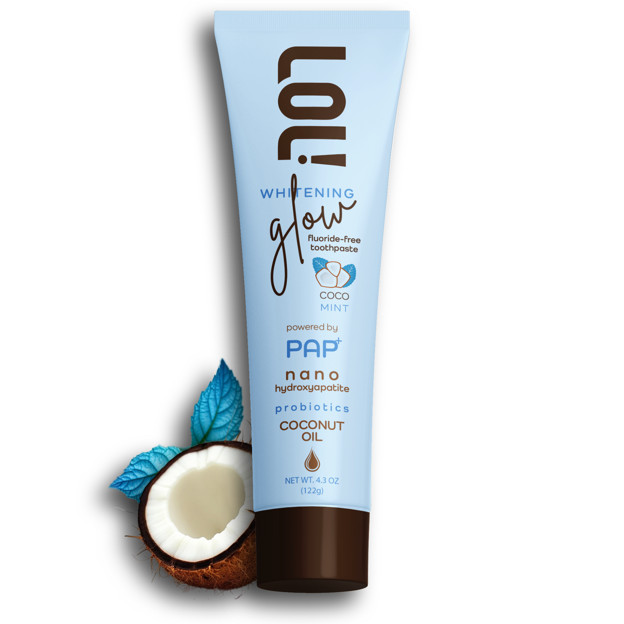 LOL Whitening Glow Fluoride Free Toothpaste (Coconut Oil - Nano Hydroxyapatite - Probiotics)