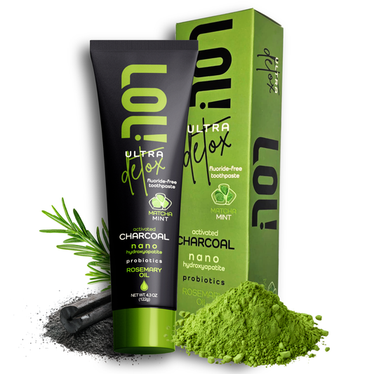 LOL Ultra Detox Activated Charcoal Toothpaste Whitening - Nano Hydroxyapatite, Probiotics, Matcha, Rosemary Oil, Xylitol, Fluoride Free